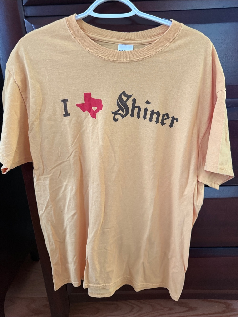 Gildan Yellow Short-Sleeve Tee with I Red Texas Heart and Black Shiner Logo